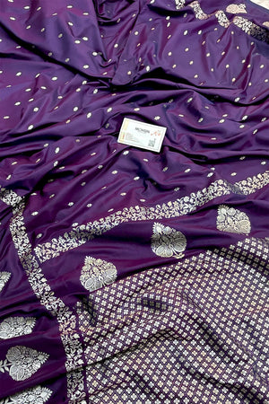 Purple Hukum Buti Katan Silk Banarasi Saree