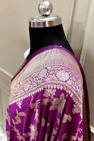 Purple Jasmine Jaal Katan Silk Banarasi Saree