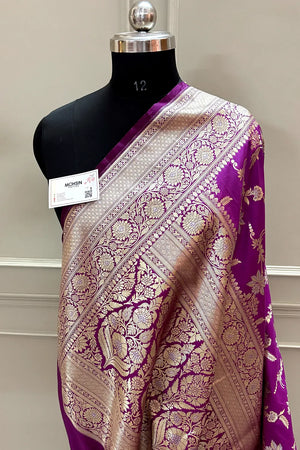 Purple Jasmine Jaal Katan Silk Banarasi Saree