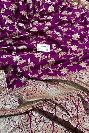 Purple Jasmine Jaal Katan Silk Banarasi Saree