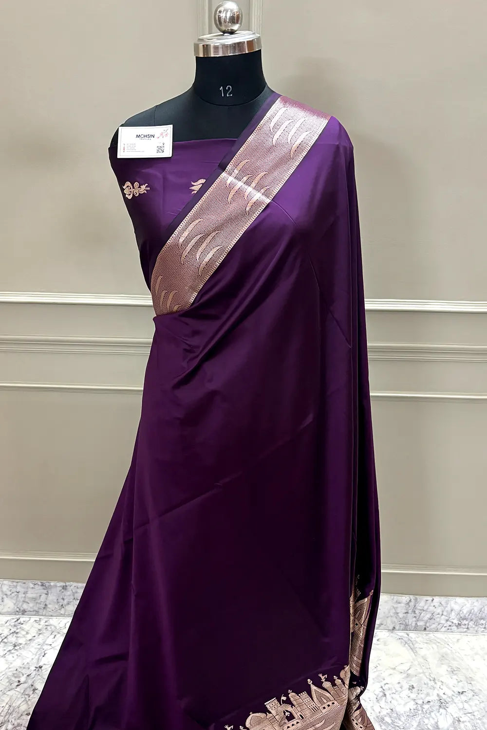 Purple Kalyug Plain Satin Silk Banarasi Saree
