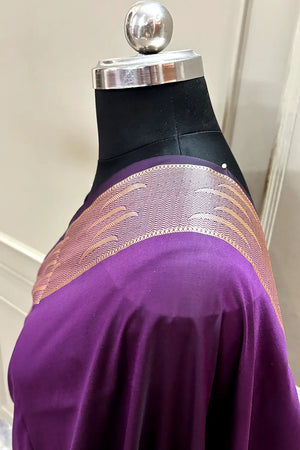Purple Kalyug Plain Satin Silk Banarasi Saree