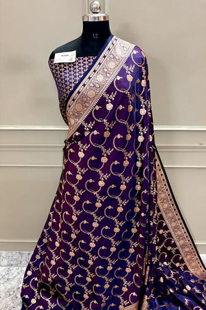 Purple Kanchan Bel Katan Silk Banarasi Saree