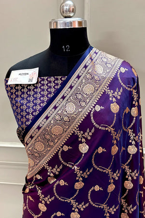 Purple Kanchan Bel Katan Silk Banarasi Saree