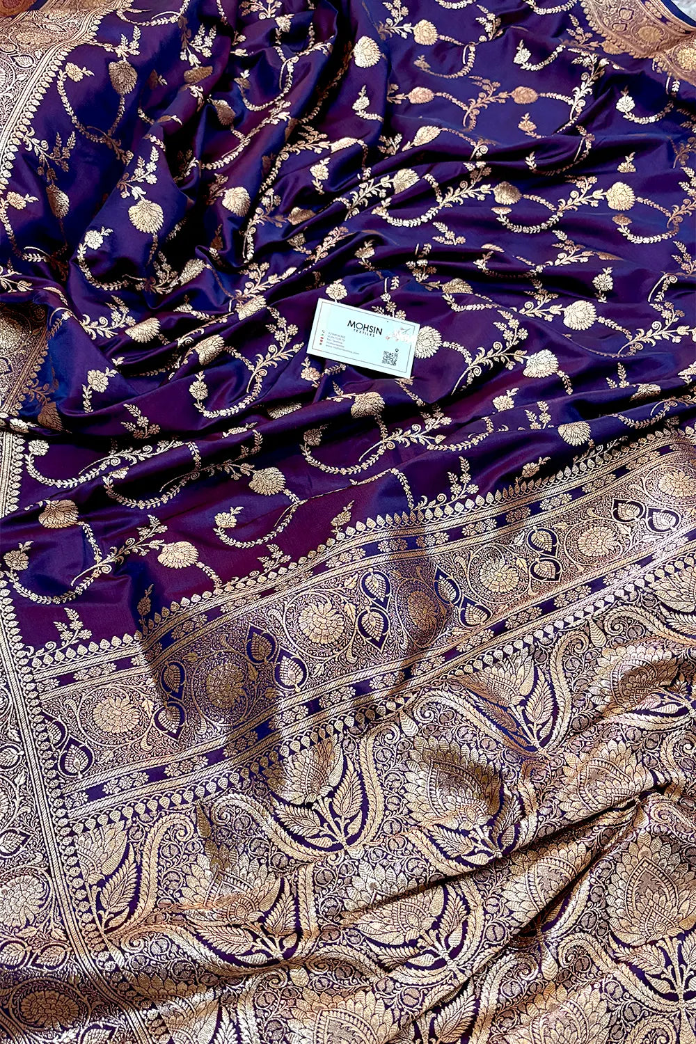 Purple Kanchan Bel Katan Silk Banarasi Saree