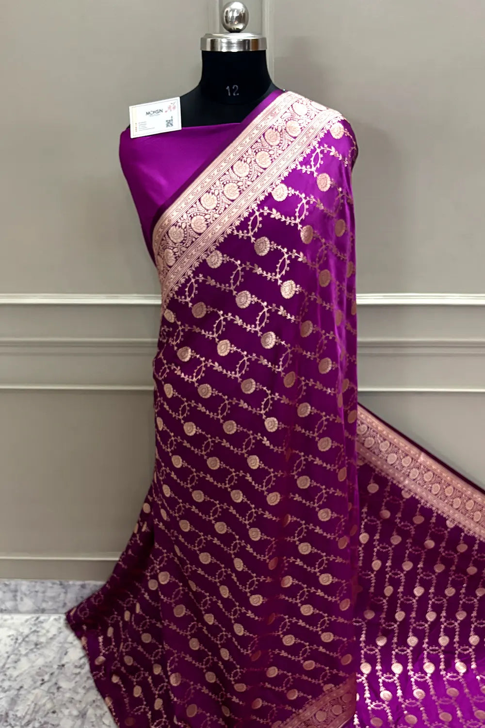 Purple Magenta Ropeway Jaal Katan Mashru Silk Banarasi Saree