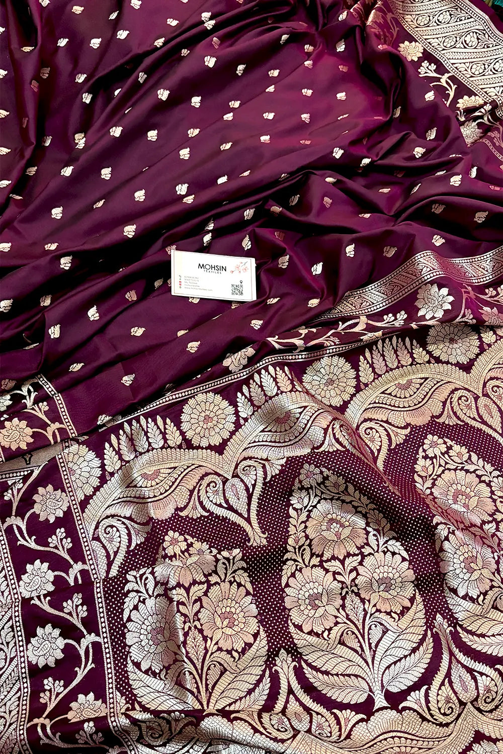 Purple Mahinki Buti Katan Silk Banarasi Saree
