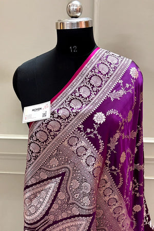 Purple Makra Jaal Katan Silk Banarasi Saree