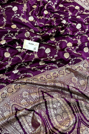 Purple Makra Jaal Katan Silk Banarasi Saree