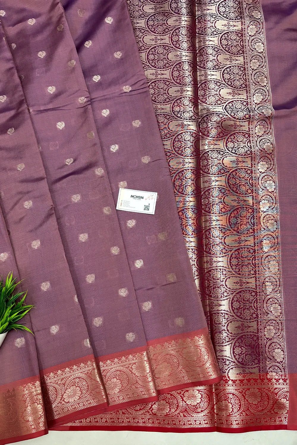 Purple Mauve and Wine Zari Semi Katan Silk Banarasi Saree