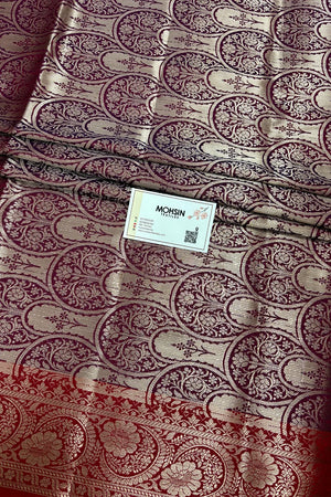 Purple Mauve and Wine Zari Semi Katan Silk Banarasi Saree