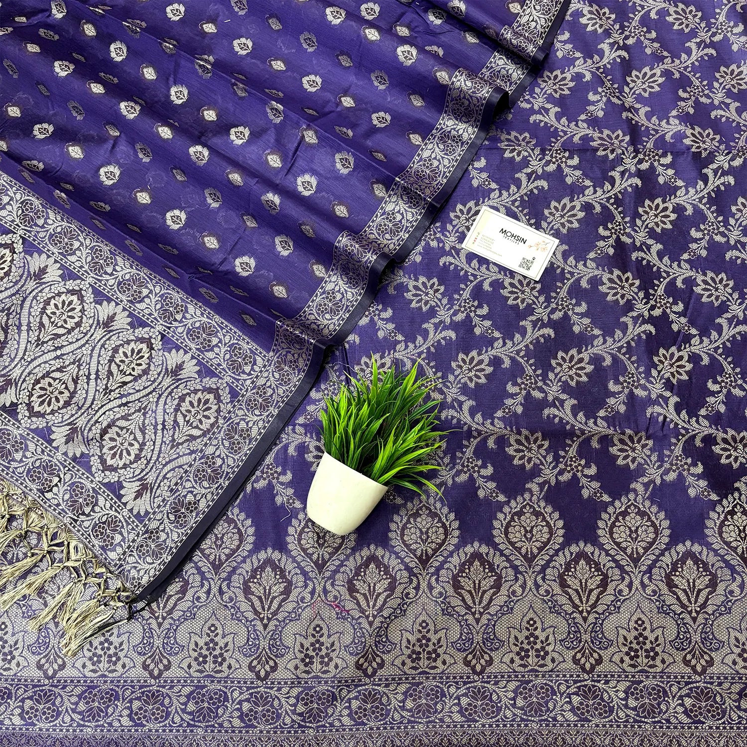 Purple Mogambo Jaal Cotton Silk Banarasi Suit