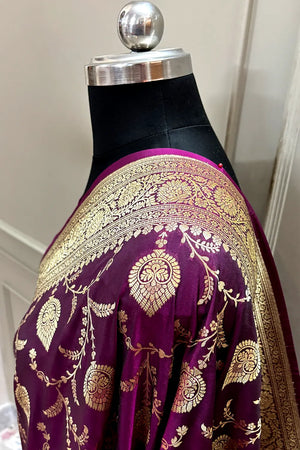 Purple Pandaar Jaal Katan Silk Banarasi Saree