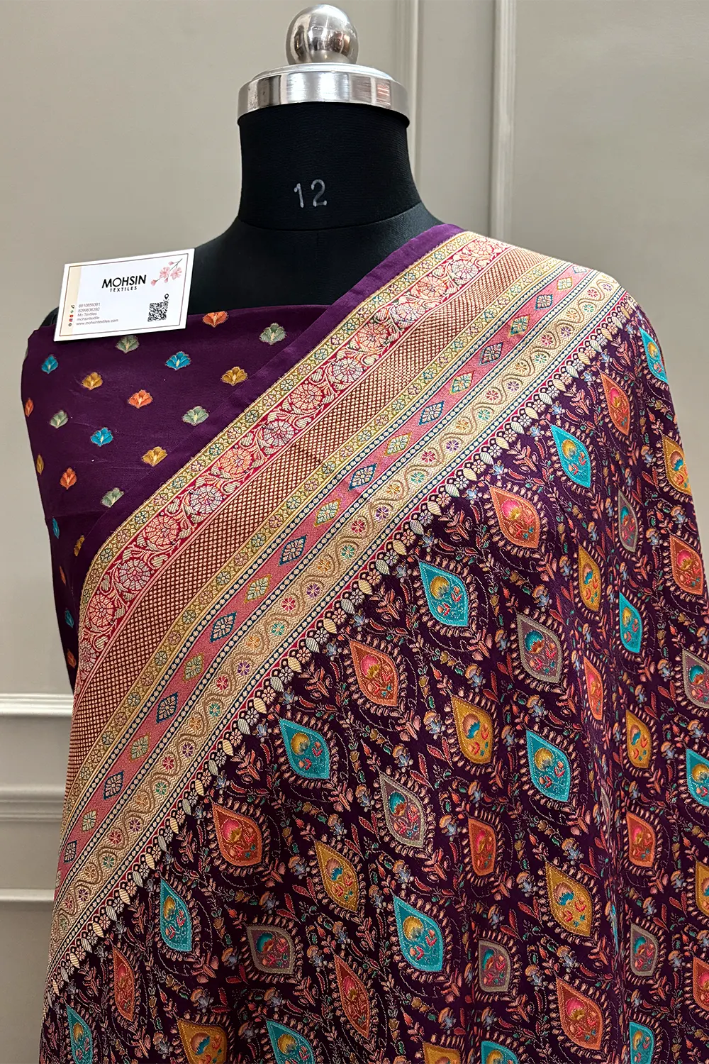 Purple Pashmina Pure Viscose Georgette Silk Banarasi Saree