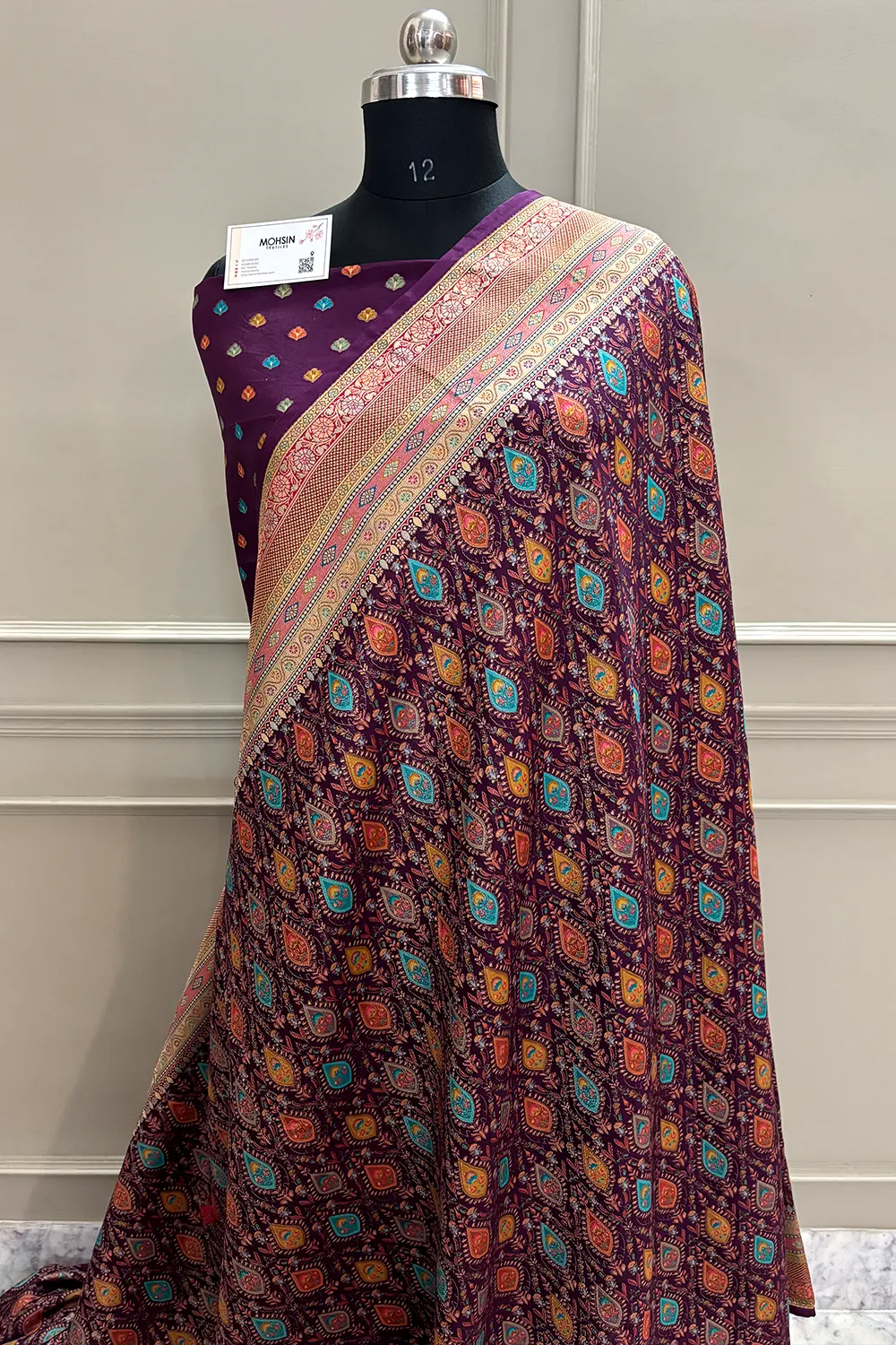 Purple Pashmina Pure Viscose Georgette Silk Banarasi Saree