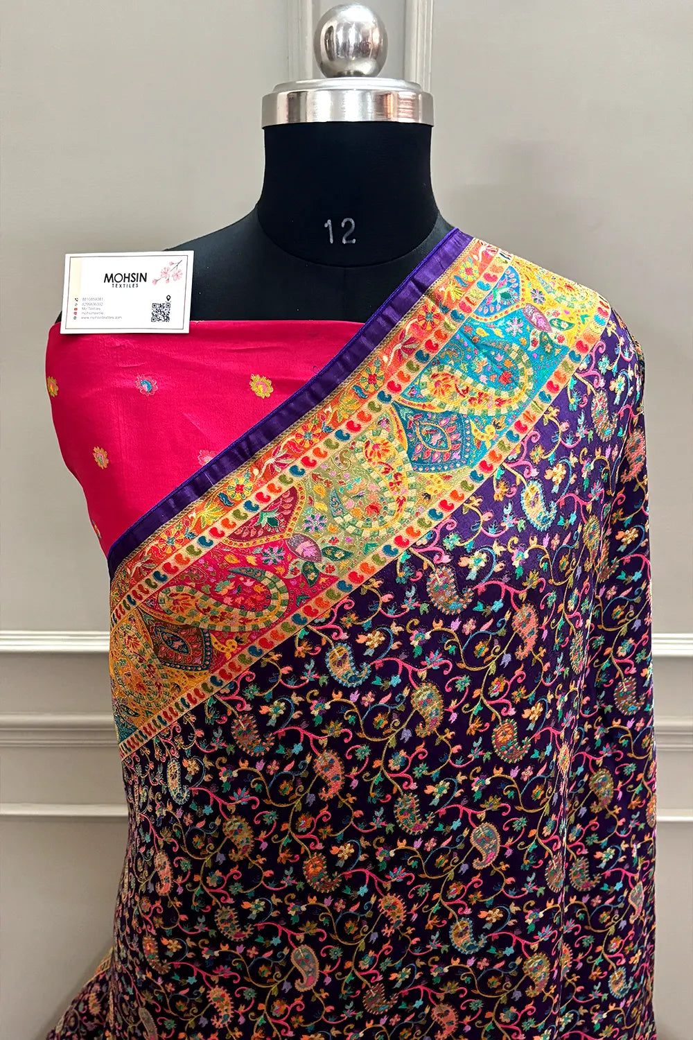 Purple Pashmina Pure Viscose Georgette Silk Banarasi Saree