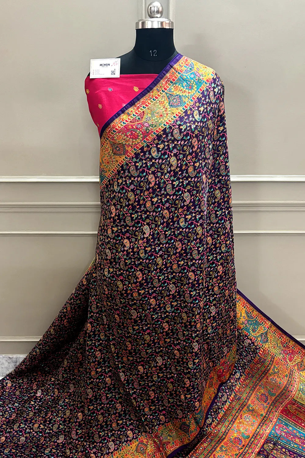 Purple Pashmina Pure Viscose Georgette Silk Banarasi Saree