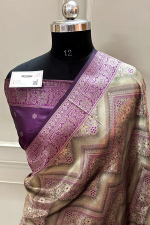 Purple Pashmina Tissue Silk Banarasi Saree