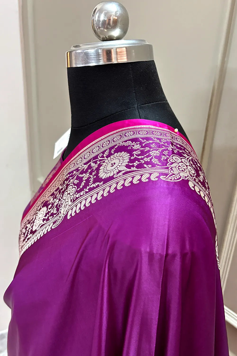 Purple Plain Katan Silk Banarasi Saree
