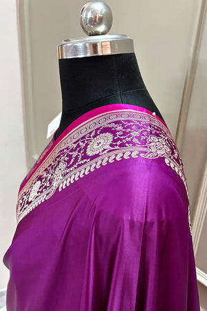 Purple Plain Katan Silk Banarasi Saree