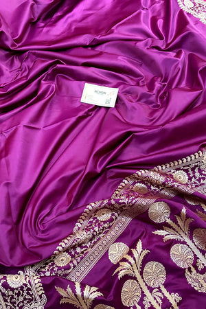 Purple Plain Katan Silk Banarasi Saree