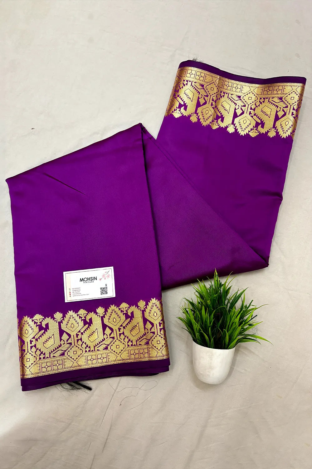 Purple Plain Semi Katan Silk Banarasi Saree