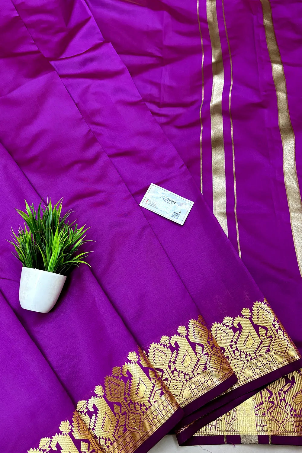 Purple Plain Semi Katan Silk Banarasi Saree