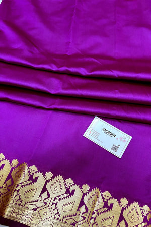 Purple Plain Semi Katan Silk Banarasi Saree