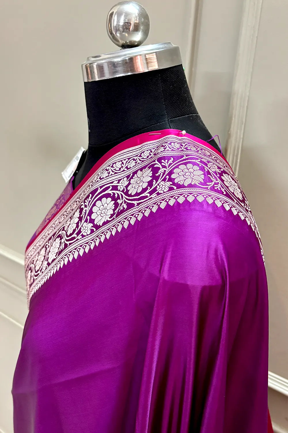 Purple Plain Zari Border Katan Silk Banarasi Saree