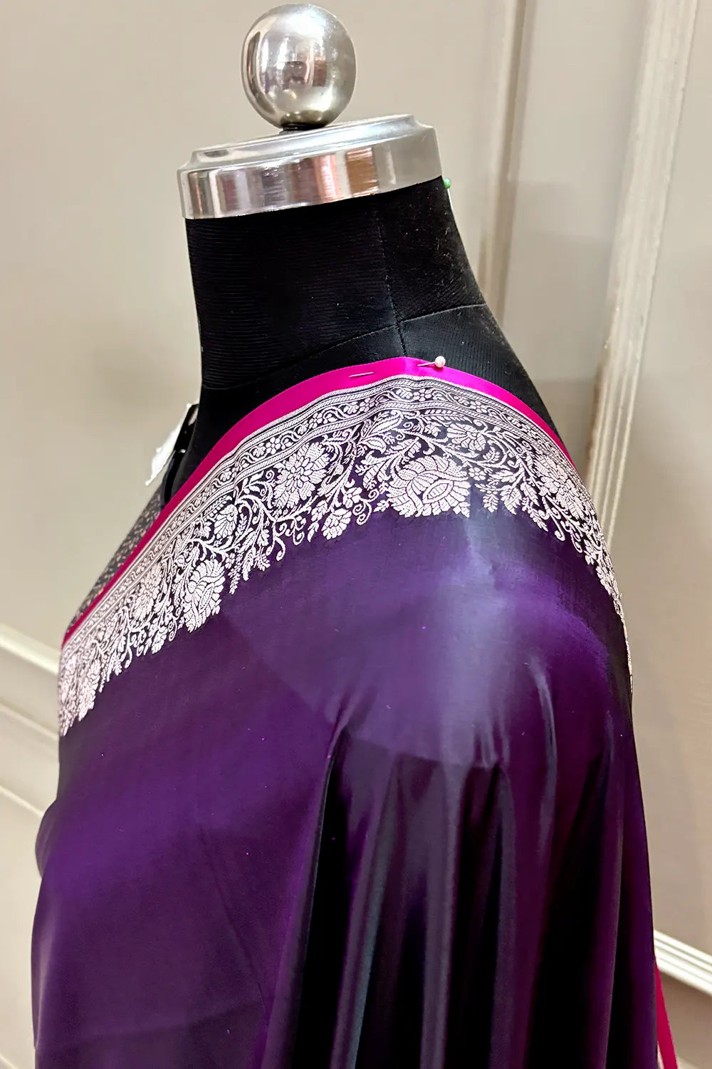 Purple Plain Zari Border Katan Silk Banarasi Saree