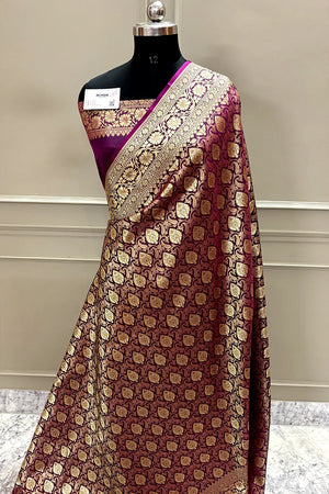 Purple Rajvada Buti Katan Silk Banarasi Saree