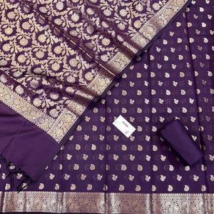 Purple Resham Banarasi Silk Suit