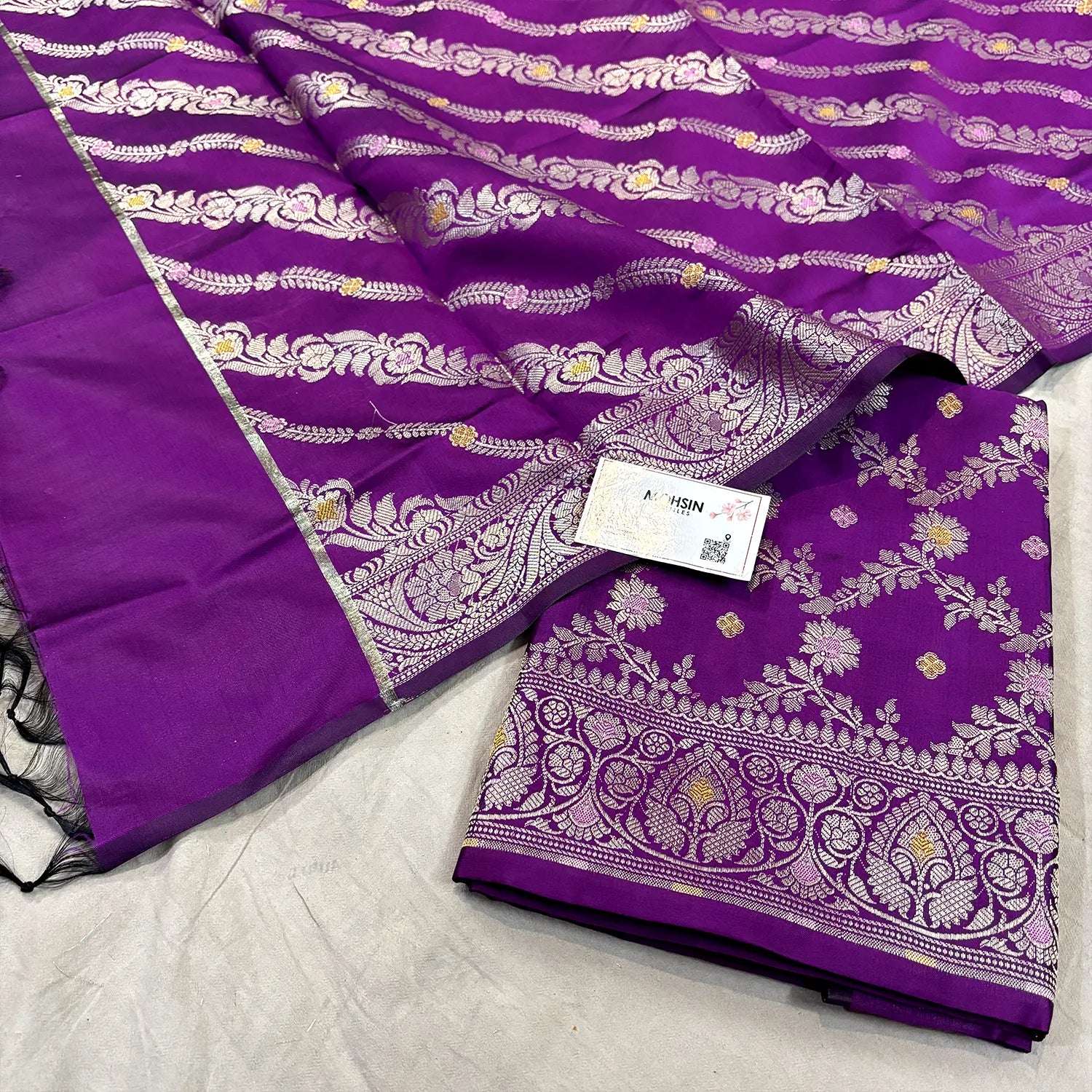 Purple Resham Banarasi Silk Suit