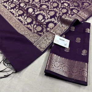 Purple Resham Banarasi Silk Suit