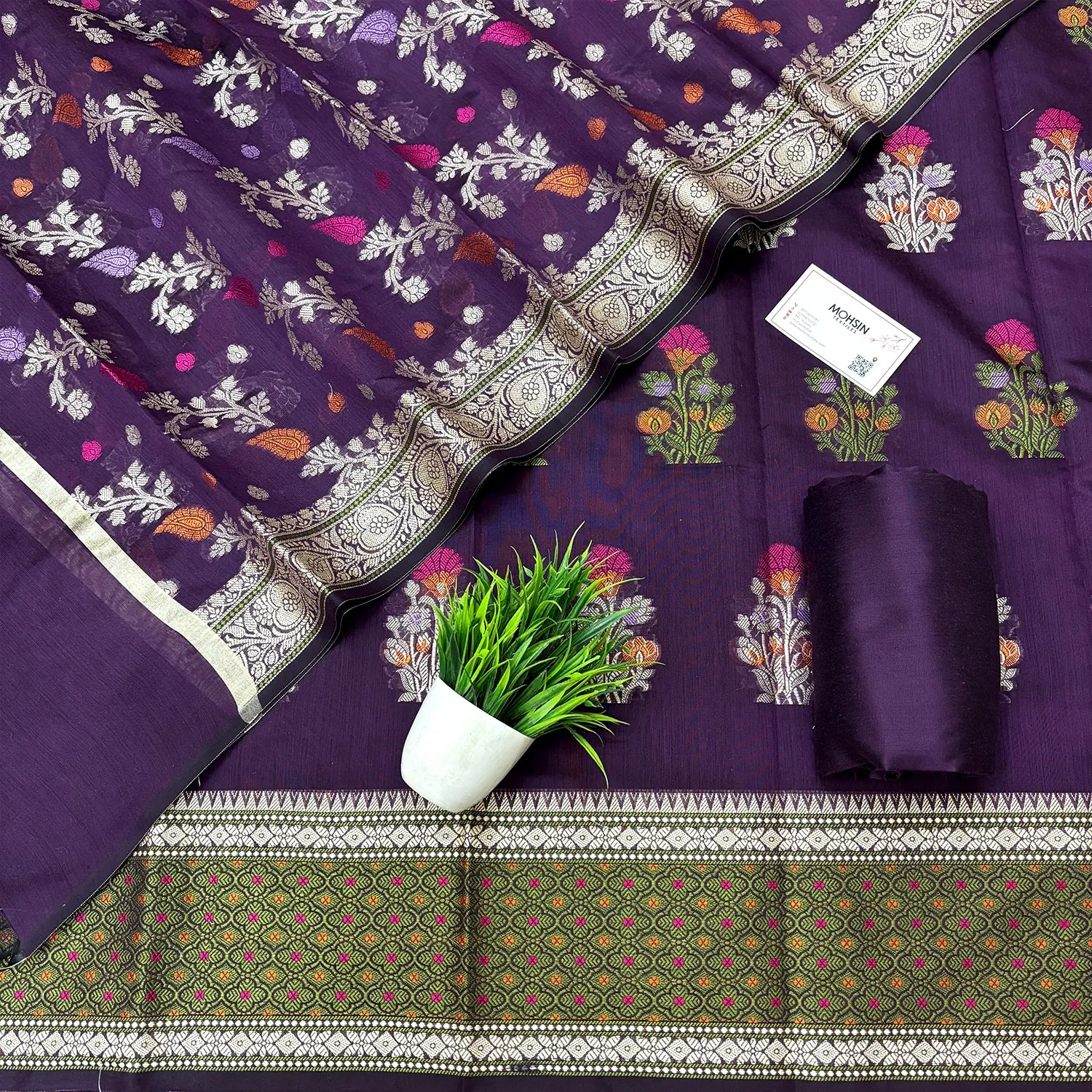 Purple Resham Banarasi Silk Suit