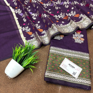 Purple Resham Banarasi Silk Suit