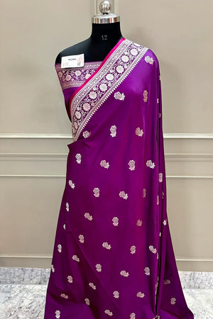 Purple Rose Buti Katan Silk Banarasi Saree