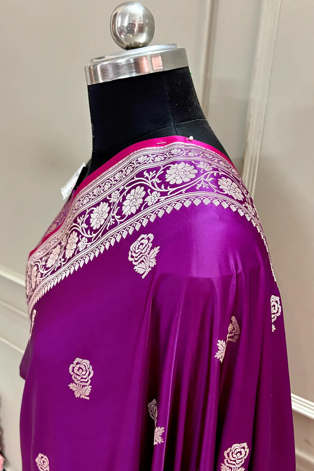Purple Rose Buti Katan Silk Banarasi Saree
