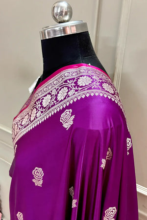 Purple Rose Buti Katan Silk Banarasi Saree