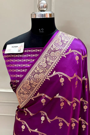 Purple Rowa Laher Katan Silk Banarasi Saree