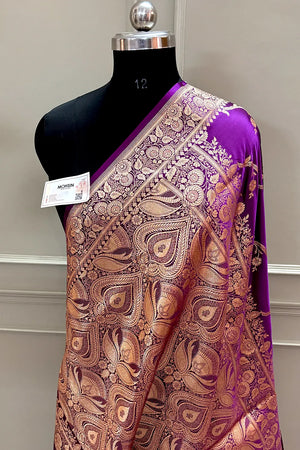 Purple Rowa Laher Katan Silk Banarasi Saree