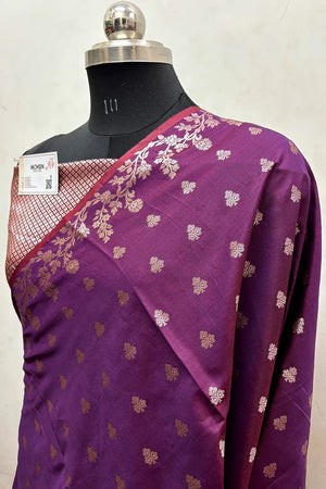 Purple Semi Katan Silk Banarasi Saree