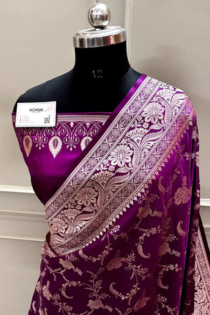 Purple Suhani Jaal Katan Silk Banarasi Saree