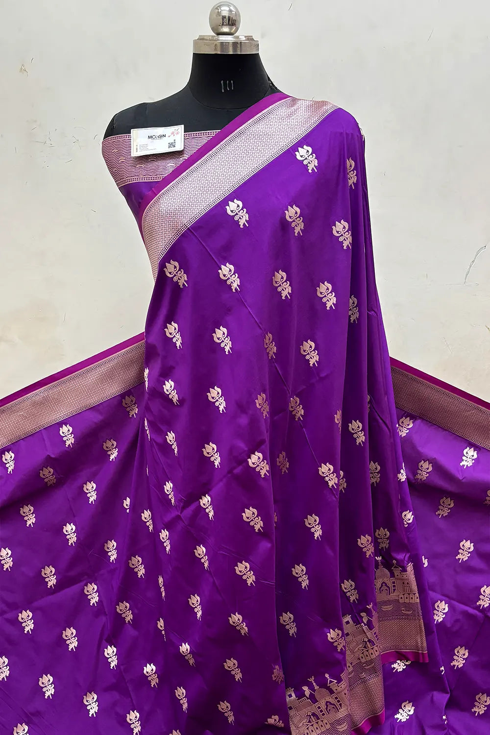 Purple Trishul Ghat Katan Silk Banarasi Saree
