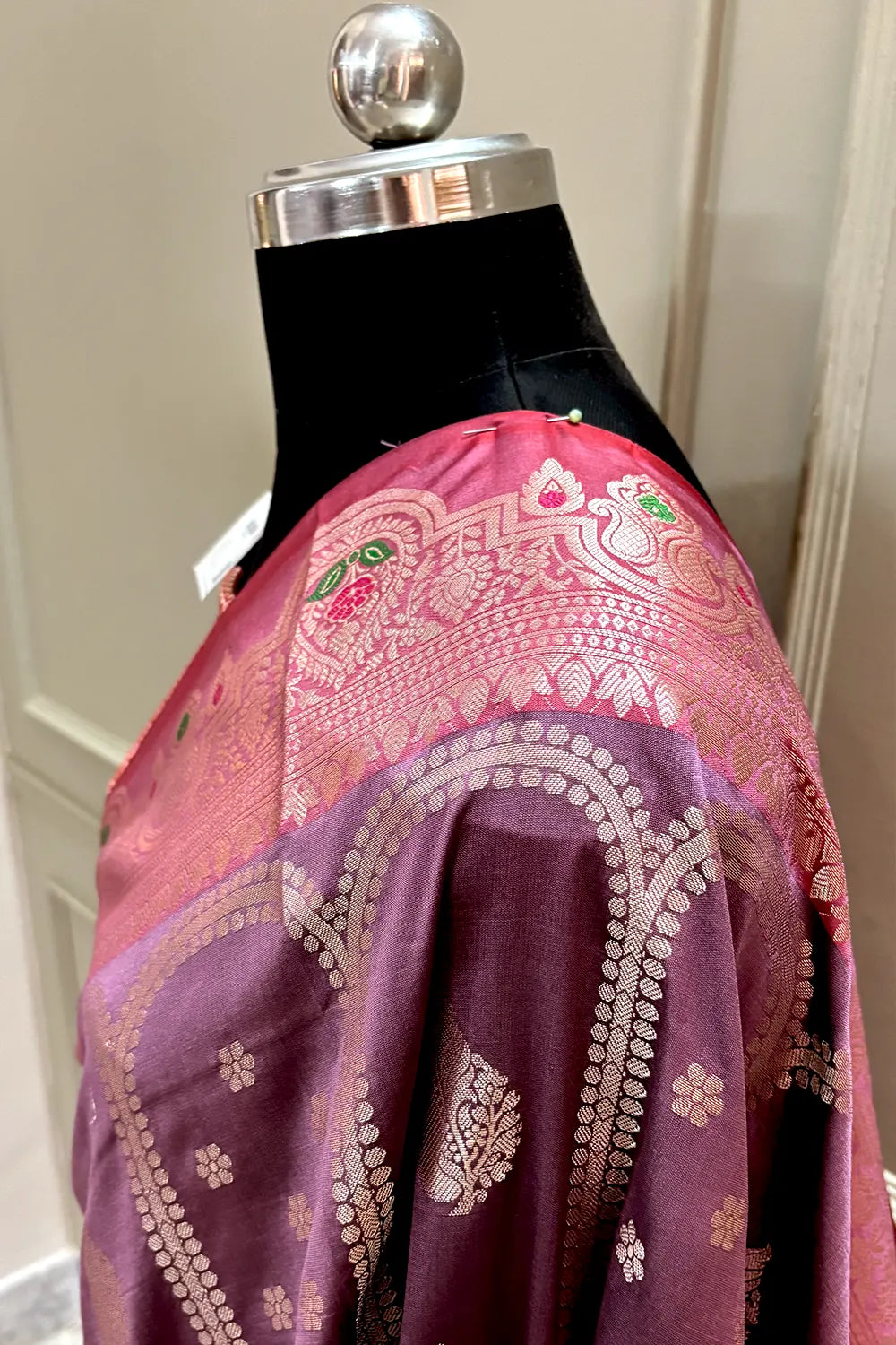 Purple Wine and Red Zari Banarasi Silk Saree
