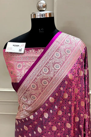 Purple Wine Chunni Munni Buti Katan Silk Banarasi Saree