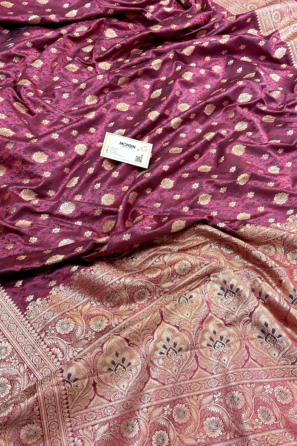 Purple Wine Chunni Munni Buti Katan Silk Banarasi Saree