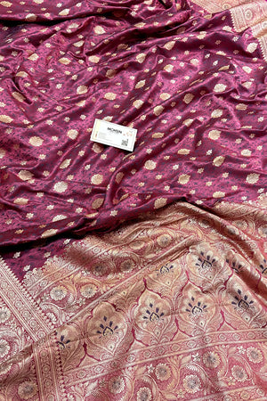Purple Wine Chunni Munni Buti Katan Silk Banarasi Saree