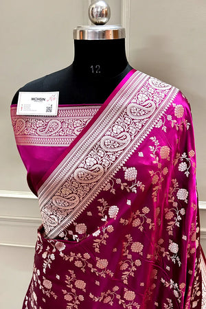 Purple Wine Nafis Jaal Katan Silk Banarasi Saree