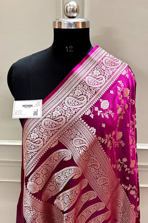 Purple Wine Nafis Jaal Katan Silk Banarasi Saree